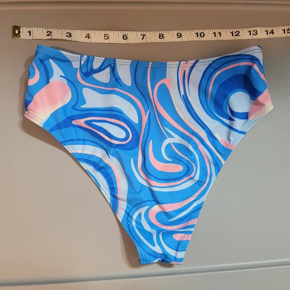 Shein Blue/white/Pink Swirl Print Bikini High Waist Bottom - Picture 5 of 7